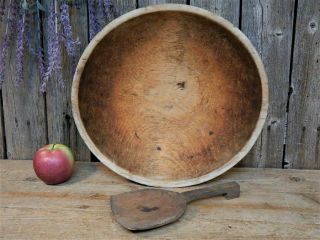 Best Early Antique Wooden Dough Bowl w/ Rim & Scoop Farmhouse AAFA 12