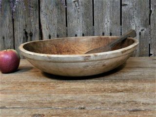 Best Early Antique Wooden Dough Bowl W/ Rim & Scoop Farmhouse Aafa