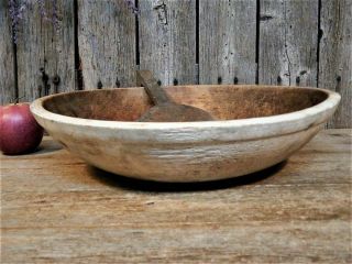 Best Early Antique Wooden Dough Bowl w/ Rim & Scoop Farmhouse AAFA 3