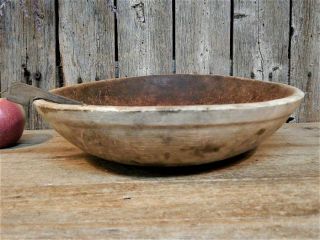 Best Early Antique Wooden Dough Bowl w/ Rim & Scoop Farmhouse AAFA 8