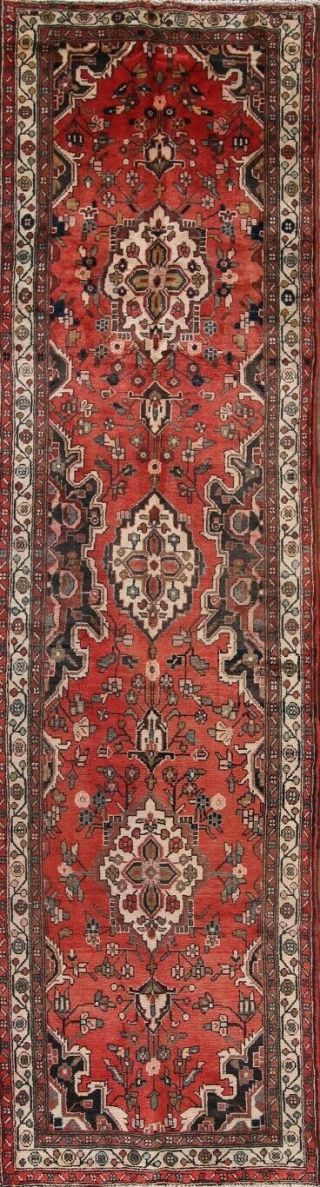 Vintage Geometric Wool Runner 4x13 Hamedan Persian Oriental Rug 13 