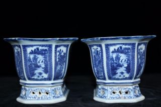 A Pair Chinese Blue and White Porcelain Landscape View Flower Pots 3