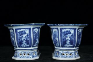 A Pair Chinese Blue and White Porcelain Landscape View Flower Pots 5