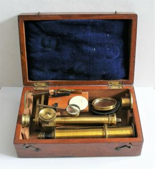 Early 19thc Cased Pocket Microscope,  With All Accessories