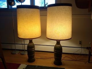 Large Pair Mid Century Modern Howard Kron Table Lamps,  Signed,