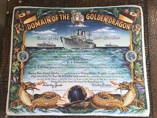 Domain Of The Golden Dragon Ruler 180th Meridian Certificate Usns Walker 1954