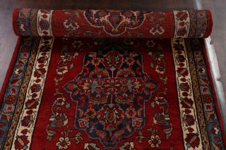 Vintage Geometric Red Wool Runner 4x13 Tabrez Persian Oriental Hand - Knotted Rug 10