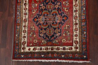 Vintage Geometric Red Wool Runner 4x13 Tabrez Persian Oriental Hand - Knotted Rug 11