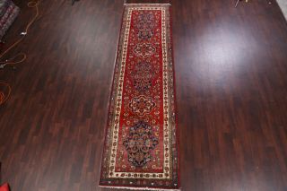 Vintage Geometric Red Wool Runner 4x13 Tabrez Persian Oriental Hand - Knotted Rug 2