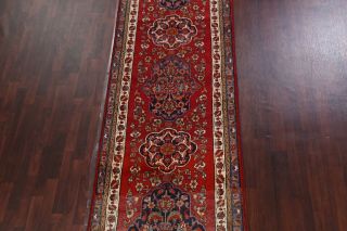 Vintage Geometric Red Wool Runner 4x13 Tabrez Persian Oriental Hand - Knotted Rug 3