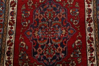 Vintage Geometric Red Wool Runner 4x13 Tabrez Persian Oriental Hand - Knotted Rug 5