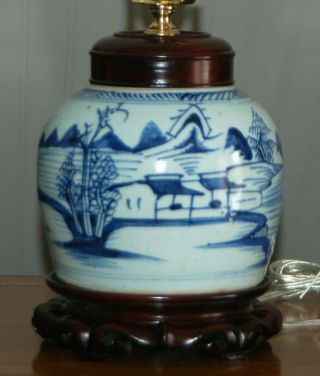 Chinese Canton Porcelain Ginger Jar Lamp Blue And White Antique Lamp 2t
