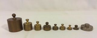 8 Antique Weights Brass & Nickel Plated.  1 Ounce To 2 Ounces