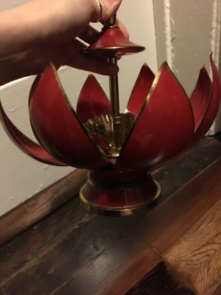 Vintage Brass Lotus Flower Cigarette Dispenser Red Mid Century Art Deco 10