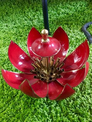 Vintage Brass Lotus Flower Cigarette Dispenser Red Mid Century Art Deco