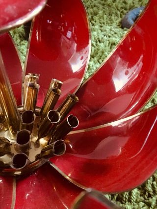 Vintage Brass Lotus Flower Cigarette Dispenser Red Mid Century Art Deco 2