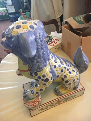 Vintage Large Heavy 14 Inch Foo Dog Statue - Porcelain -