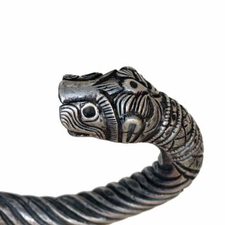 MASSIVE - Bactrian Silver Bangle With animal heads circa 150 B.  C 4