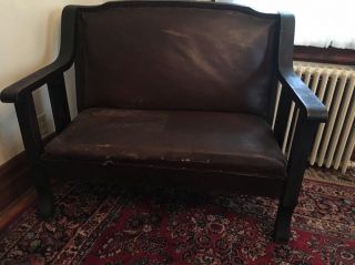 Antique Arts and Crafts Style Mission Style Oak Love Seat 43 