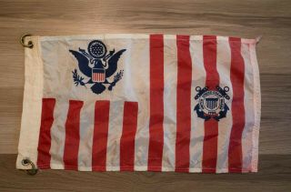 Vintage Us Coast Guard Flag Size Nylon 15” H X 24”w 1966