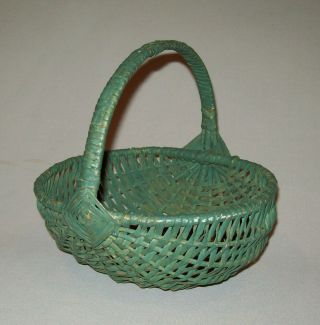 Old Antique Vtg 19th C 1890s Small 8.  5 " Hand Made Basket Green Paint
