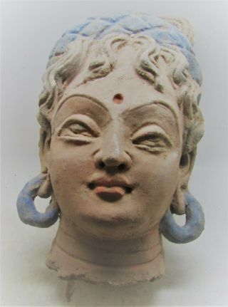 Circa 200 - 300ad Ancient Gandharan Stucco Statue Fragment Head Of A Lady