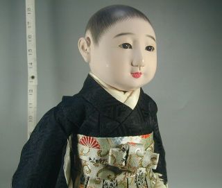ICHIMATSU BOY DOLL 82 Japanese Vtg Silk Hakama Gofun Child Ningyo by TOKUSHIGE 4