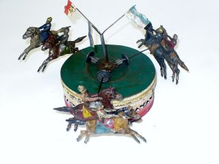 GUNTHERMANN TIN HAND - PAINTED,  WIND UP 6 - horse - race articulated carousel 2