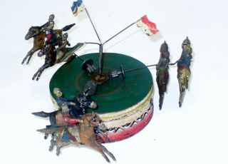 GUNTHERMANN TIN HAND - PAINTED,  WIND UP 6 - horse - race articulated carousel 3