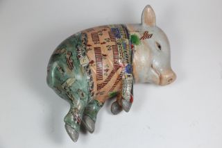 Vintage Chinese Hand Painted Porcelain Sleeping Pig Statue Figurine Good Luck