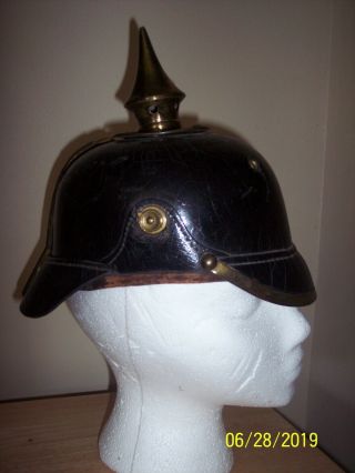 Ww1 Prussian German Pickelhaube Imperial Spike Helmet Leather Vintage