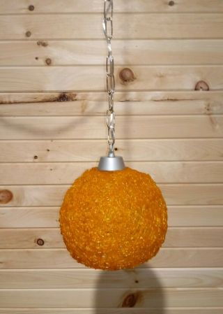 Mid Century Modern Orange Lucite Spaghetti Ball Vintage Hanging Swag Lamp