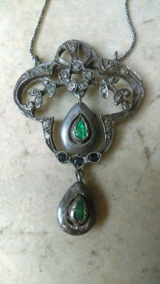 Antique persian jewelry,  Silver (9K Gold in back) Diamond,  Robby,  Emerald,  1920 6