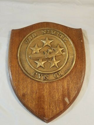 Vintage U.  S.  Navy Uss Nimitz Cvn 68 Wall Plaque Bronze Wood