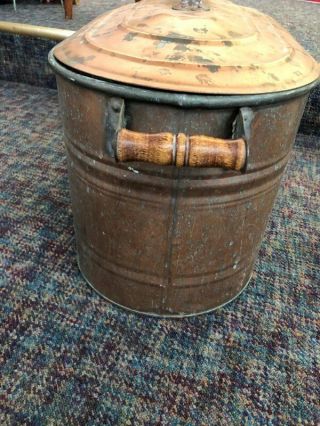 Rare Antique Vintage Copper Boiler w/Lid Wash Tub Wood Handles Stunning 3