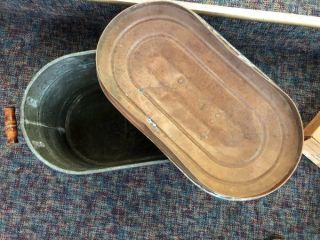 Rare Antique Vintage Copper Boiler w/Lid Wash Tub Wood Handles Stunning 6