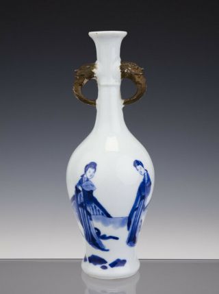 Chinese Porcelain B/w Vase 18th C.  Kangxi - - Marked - Top