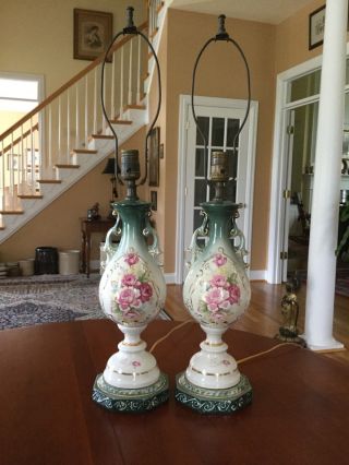 Antique Victorian French Porcelain Table Lamps