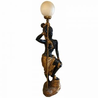 Tall Life Size Nude Nubian Blackamoor Figure Mounted Floor Lamp