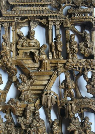 VNT/Antique Chinese Carved & Gilded Wooden Composite Frieze Panel Fairy Tail 5