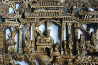 VNT/Antique Chinese Carved & Gilded Wooden Composite Frieze Panel Fairy Tail 6
