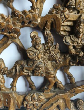 VNT/Antique Chinese Carved & Gilded Wooden Composite Frieze Panel Fairy Tail 9