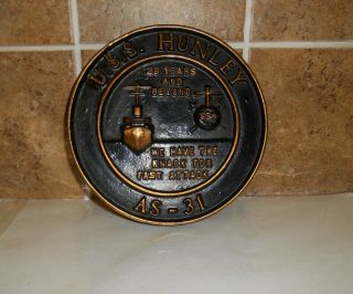 Vintage Uss Hunley As - 31 Submarine Tender Bronze Brass Military Plaque