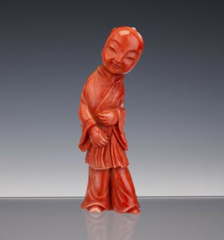Fine Chinese Coral Sculpture Of A Boy Ca.  1900 - 46 Gram - 8cm