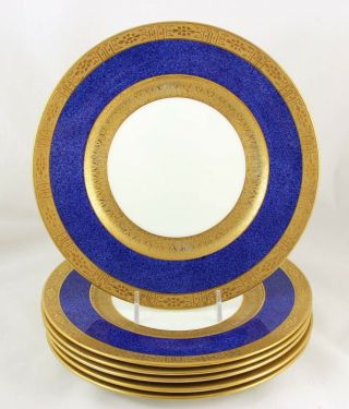 Tiffany & Co Set 6 Plates Cauldon China V3333 Cobalt Blue Raised Gold Encrusted