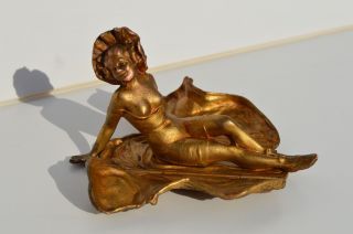 Rare Erotic Bronzed Spelter Sculpture Semi - Nude Beauty By Jennings Brothers