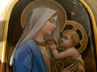 Rare Art Nouveau E.  Dropsy Enamel Icon Plaque Mary & Jesus Alma Mater Framed