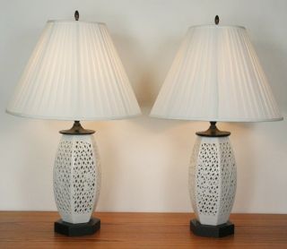 Blanc De Chine Articulated Hollywood Regency Pair Table Lamps Mid Century