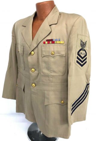Vintage Us Navy Chief Aviation Electrician Mate Khaki Dress Jacket