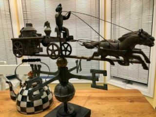 Rare Vintage Weathervane Copper Horse Drawn Fire Engine 7